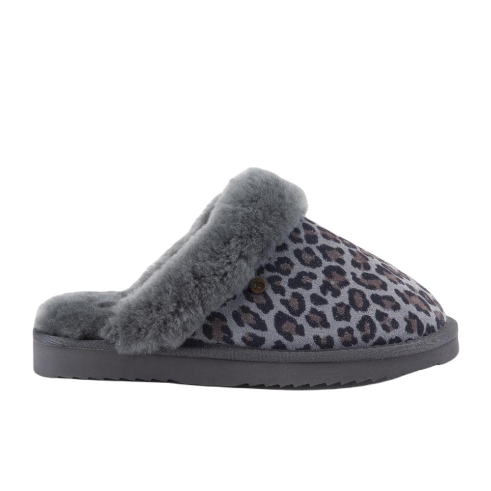 Warmbat Collie Print Panther Slof Dames Donkergrijs