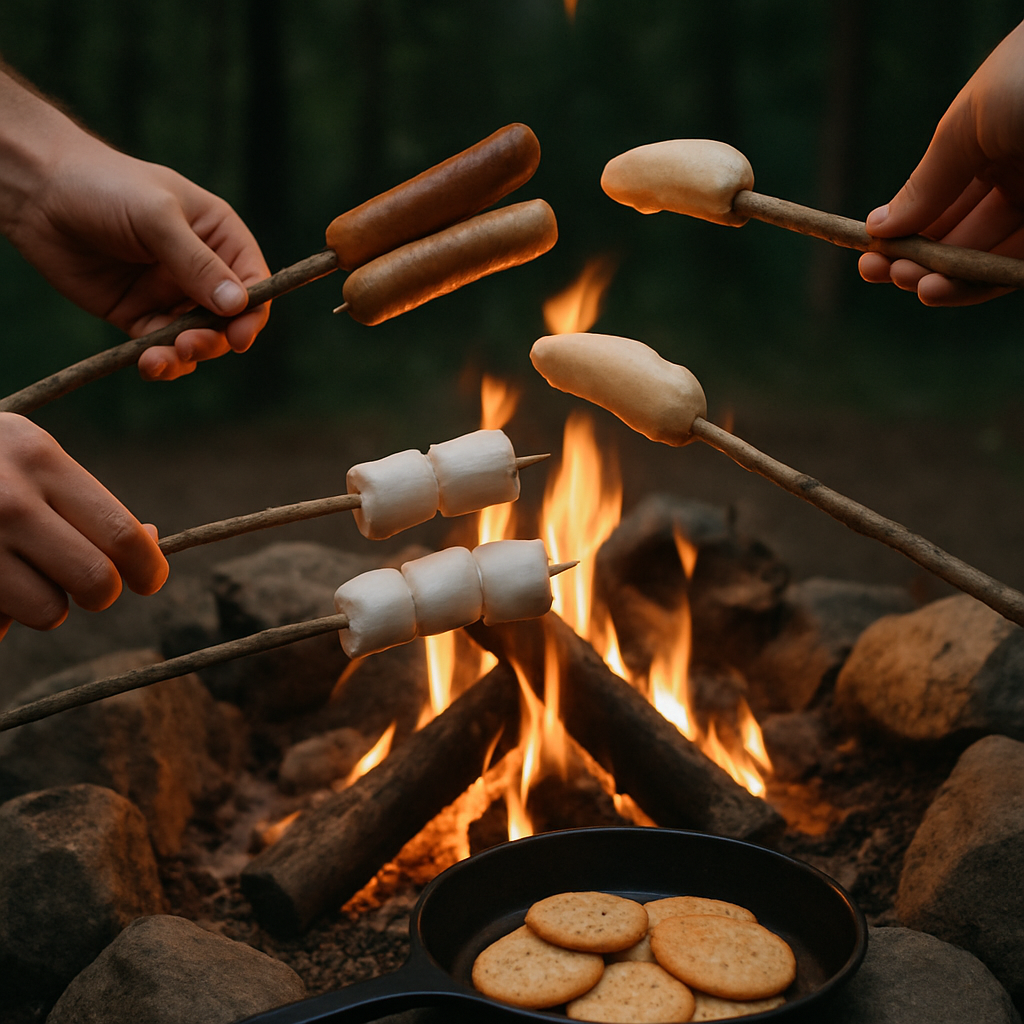 Snacks maken boven een kampvuur
